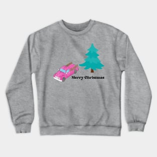 Merry Christmas Pink Truck and Teal Tree Crewneck Sweatshirt